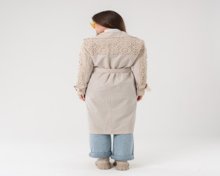 معطف ترنش طويل بتطريز كروشيه Trench Coat with Handmade Crochet