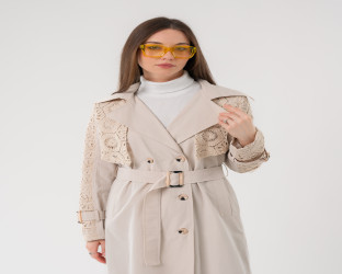 معطف ترنش طويل بتطريز كروشيه Trench Coat with Handmade Crochet