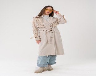 معطف ترنش طويل بتطريز كروشيه Trench Coat with Handmade Crochet
