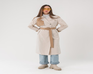 معطف ترنش طويل Long Color-Block Trench Coat
