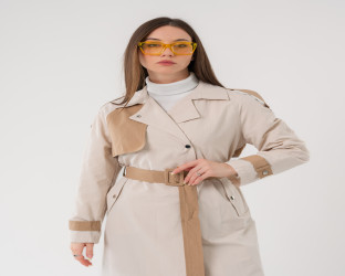 معطف ترنش طويل Long Color-Block Trench Coat