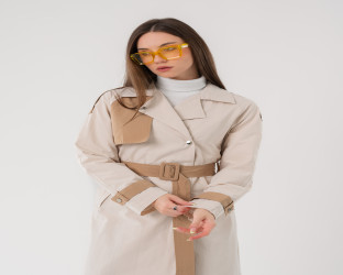 معطف ترنش طويل Long Color-Block Trench Coat