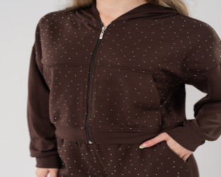 طقم بدلة رياضي نسائي (تراكسوت) مزينة بقطع كريستال Women's Rhinestone Studded Tracksuit