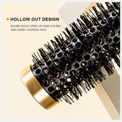 فرشاة شعر إسبانية دائرية من الألومنيوم والنايلون مع شعيرات ومقبض بلاستيكي Spanish Round Hair Brush – Aluminum & Nylon Barrel with Heat-Resistant Bristles