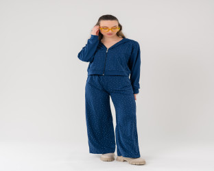 طقم بدلة رياضي نسائي (تراكسوت) مزينة بقطع كريستال Women's Rhinestone Studded Tracksuit