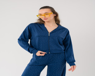 طقم بدلة رياضي نسائي (تراكسوت) مزينة بقطع كريستال Women's Rhinestone Studded Tracksuit