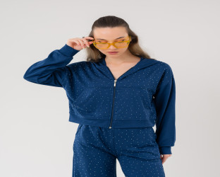طقم بدلة رياضي نسائي (تراكسوت) مزينة بقطع كريستال Women's Rhinestone Studded Tracksuit