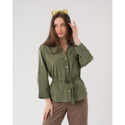 قميص كاجوال بأكمام ثلاثة أرباع ورباط لتحديد الخصر Casual Shirt with Drawstring Waist and 3/4 Sleeves