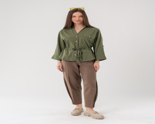 قميص كاجوال بأكمام ثلاثة أرباع ورباط لتحديد الخصر Casual Shirt with Drawstring Waist and 3/4 Sleeves