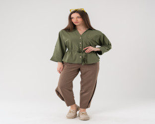 قميص كاجوال بأكمام ثلاثة أرباع ورباط لتحديد الخصر Casual Shirt with Drawstring Waist and 3/4 Sleeves