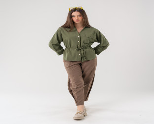 قميص كاجوال بأكمام ثلاثة أرباع ورباط لتحديد الخصر Casual Shirt with Drawstring Waist and 3/4 Sleeves