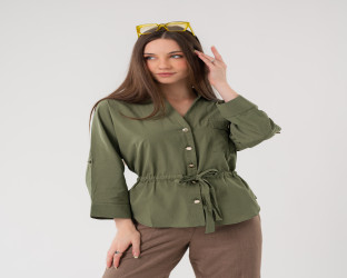 قميص كاجوال بأكمام ثلاثة أرباع ورباط لتحديد الخصر Casual Shirt with Drawstring Waist and 3/4 Sleeves