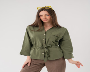 قميص كاجوال بأكمام ثلاثة أرباع ورباط لتحديد الخصر Casual Shirt with Drawstring Waist and 3/4 Sleeves