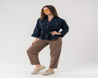 قميص كاجوال بأكمام ثلاثة أرباع ورباط لتحديد الخصر Casual Shirt with Drawstring Waist and 3/4 Sleeves