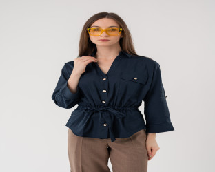 قميص كاجوال بأكمام ثلاثة أرباع ورباط لتحديد الخصر Casual Shirt with Drawstring Waist and 3/4 Sleeves