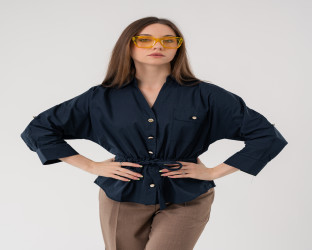 قميص كاجوال بأكمام ثلاثة أرباع ورباط لتحديد الخصر Casual Shirt with Drawstring Waist and 3/4 Sleeves