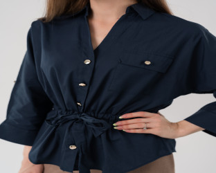 قميص كاجوال بأكمام ثلاثة أرباع ورباط لتحديد الخصر Casual Shirt with Drawstring Waist and 3/4 Sleeves