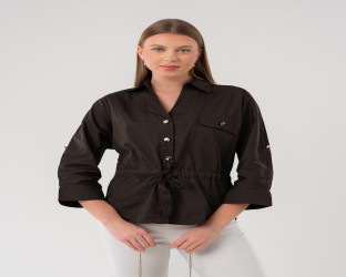 قميص كاجوال بأكمام ثلاثة أرباع ورباط لتحديد الخصر Casual Shirt with Drawstring Waist and 3/4 Sleeves
