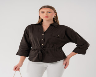 قميص كاجوال بأكمام ثلاثة أرباع ورباط لتحديد الخصر Casual Shirt with Drawstring Waist and 3/4 Sleeves