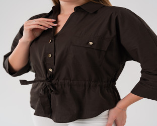 قميص كاجوال بأكمام ثلاثة أرباع ورباط لتحديد الخصر Casual Shirt with Drawstring Waist and 3/4 Sleeves