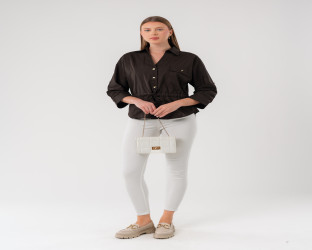 قميص كاجوال بأكمام ثلاثة أرباع ورباط لتحديد الخصر Casual Shirt with Drawstring Waist and 3/4 Sleeves
