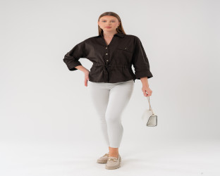 قميص كاجوال بأكمام ثلاثة أرباع ورباط لتحديد الخصر Casual Shirt with Drawstring Waist and 3/4 Sleeves