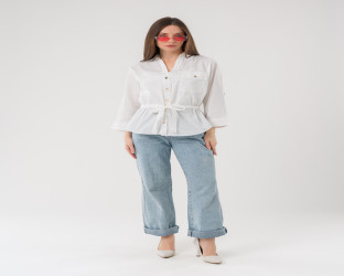 قميص كاجوال بأكمام ثلاثة أرباع ورباط لتحديد الخصر Casual Shirt with Drawstring Waist and 3/4 Sleeves