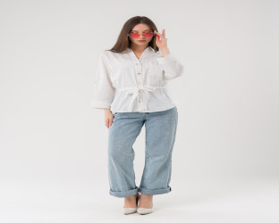 قميص كاجوال بأكمام ثلاثة أرباع ورباط لتحديد الخصر Casual Shirt with Drawstring Waist and 3/4 Sleeves