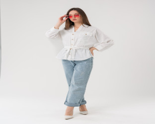 قميص كاجوال بأكمام ثلاثة أرباع ورباط لتحديد الخصر Casual Shirt with Drawstring Waist and 3/4 Sleeves