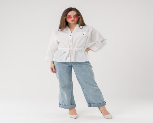 قميص كاجوال بأكمام ثلاثة أرباع ورباط لتحديد الخصر Casual Shirt with Drawstring Waist and 3/4 Sleeves