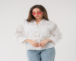 قميص كاجوال بأكمام ثلاثة أرباع ورباط لتحديد الخصر Casual Shirt with Drawstring Waist and 3/4 Sleeves