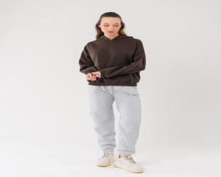 طقم تراك هودي بعبارة مطبوعة Oversized Tracksuit Hoodie