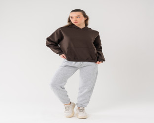 طقم تراك هودي بعبارة مطبوعة Oversized Tracksuit Hoodie