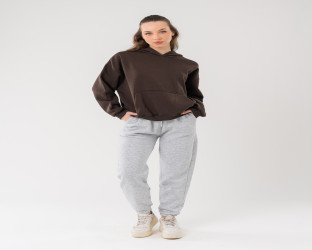 طقم تراك هودي بعبارة مطبوعة Oversized Tracksuit Hoodie