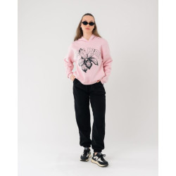 طقم هودي وردي بقلنسوة وبنطلون أسود Light Pink Hooded Sweatshirt with Black Jogger Set