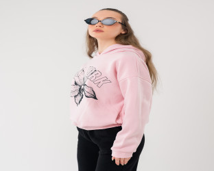 طقم هودي وردي بقلنسوة وبنطلون أسود Light Pink Hooded Sweatshirt with Black Jogger Set
