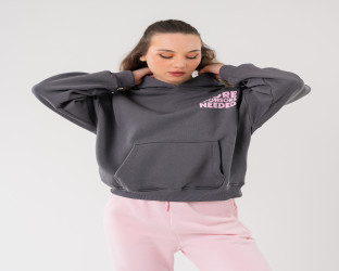 طقم هودي رمادي وبنطلون وردي Dark Gray Oversized Hoodie and Light Pink Joggers Set
