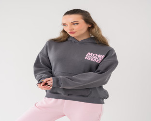 طقم هودي رمادي وبنطلون وردي Dark Gray Oversized Hoodie and Light Pink Joggers Set