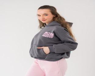 طقم هودي رمادي وبنطلون وردي Dark Gray Oversized Hoodie and Light Pink Joggers Set