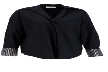 قميص قطني اسود فضفاض Oversized Black Cotton Shirt with Long Sleeves