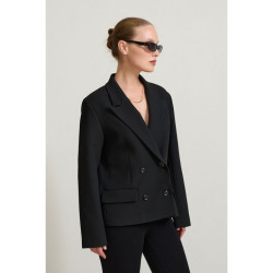 جاكيت أسود بتصميم إغلاق غير متماثل Black Asymmetrical Closure Pocket Detailed Jacket