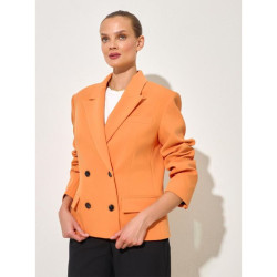 جاكيت خوخي بتصميم إغلاق غير متماثل Peach Asymmetrical Closure Pocket Detailed Jacket