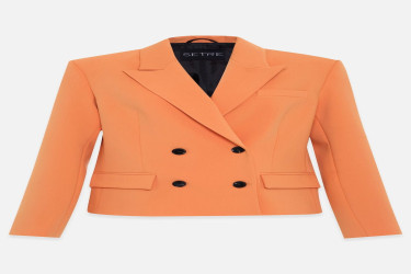 جاكيت خوخي بتصميم إغلاق غير متماثل Peach Asymmetrical Closure Pocket Detailed Jacket