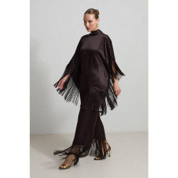 طقم بلوزة وبنطال بتفاصيل شرّابات Chocolate Tassel Detailed Blouse And Trouser Set