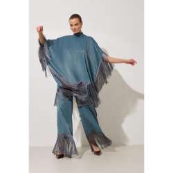 طقم بلوزة وبنطال بتفاصيل شرّابات Quartz Tassel Detailed Blouse And Trouser Set