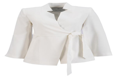 جاكيت عاجي بأكمام ضيقة وتفاصيل رباط عند الخصر Ecru Narrow Formwork Sleeve Detailed Waist Tie Detailed Jacket