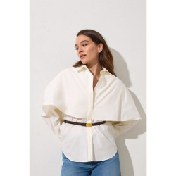 قميص عاجي قطن 100% مع حزام عند الخصر Ecru 100% Cotton Belt Detailed Shirt