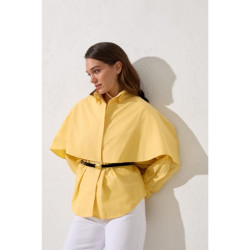 قميص اصفر قطن 100% مع حزام عند الخصر Yellow 100% Cotton Belt Detailed Shirt
