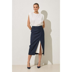 تنورة مخططة بلون أزرق كحلي Navy Blue Asymmetrical Closure Striped Full Die Skirt