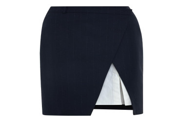 تنورة مخططة بلون أزرق كحلي Navy Blue Asymmetrical Closure Striped Full Die Skirt